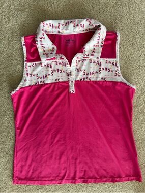 Coral Bay Bright Pink Sleeveless Polo with White Fun Drink Print